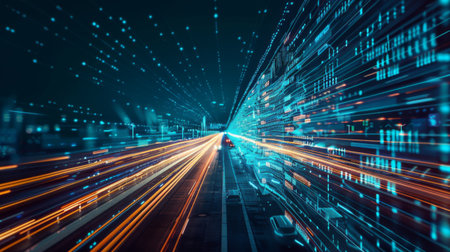 Digital data flow on roadの素材