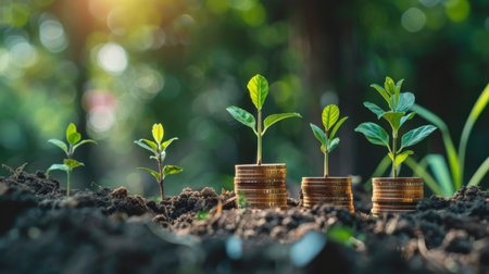 money growth concept,young plants growing upの素材