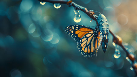 A butterfly emerging from its chrysalis, capturing the transformative moment of metamorphosisの素材