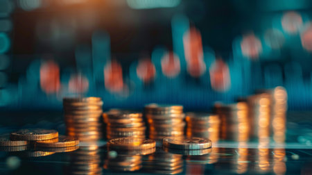 Stock funding or money saving graph with coins. Backgroundの素材
