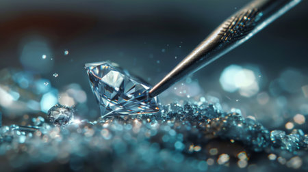 A diamond cutter carefully shaping a rough diamond into a sparkling gemstone with precision toolsの素材