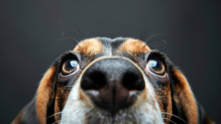 A sweet Beagle puppy with soulful eyes, tilting its head curiously at the cameraの素材