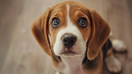 A sweet Beagle puppy with soulful eyes, tilting its head curiously at the cameraの素材