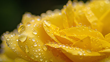 A cluster of raindrops adorning the soft petals of a yellow rose, creating a stunning display of nature's artistryの素材