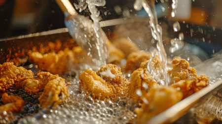 A close-up of oysters being breaded and fried to golden perfection, served hot and crispy as a mouthwatering appetizer.の素材