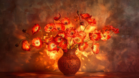 Vibrant fire flowers arranged in a decorative vase, their warm glow adding a touch of beauty to any spaceの素材