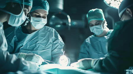 A doctor performing surgery in a hospital, demonstrating the precision and skill of the human bodyの素材