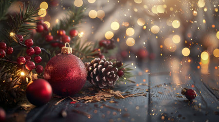 A festive holiday background with twinkling fairy lights and decorations, evoking warmth and celebrationの素材