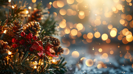 A festive holiday background with twinkling fairy lights and decorations, evoking warmth and celebrationの素材