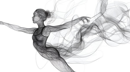 An abstract line art illustration of a dancer in motion, capturing the fluidity and grace of danceの素材