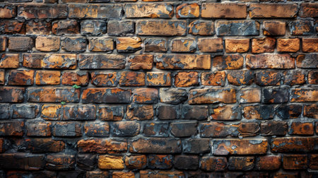 A rustic brick wall background with aged textures and rich earthy tones, perfect for urban and industrial themesの素材