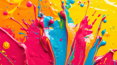 A vibrant, energetic splash of paint background in bold, contrasting colors, ideal for artistic and creative themesの素材