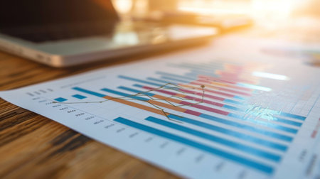 A close-up of a financial report with charts and graphs showing investment portfolio performance, symbolizing financial planningの素材