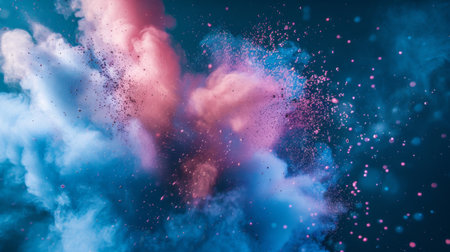 abstract colored dust explosion on a blue backgroundの素材