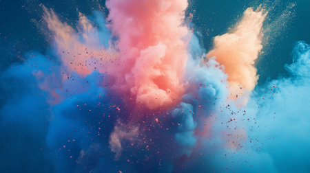 abstract colored dust explosion on a blue backgroundの素材