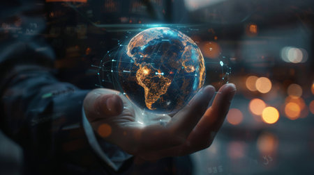 Businessman holding global network connection on social networking and customer data analytics, Business strategy and smart intelligenceの素材