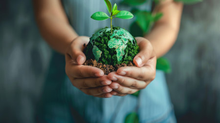 Eco friendly, green company culture concept. Carbon neutral and net zero target. Sustainable enviroment and business. Social responsibility. Build eco and green community. World environment day.の素材