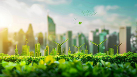 Green city technology shifting towards sustainable alteration concept by clean energy , recycling and zero waste management to reduce pollution generation and achieve ESG goalsの素材
