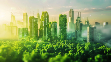 Green city technology shifting towards sustainable alteration concept by clean energy , recycling and zero waste management to reduce pollution generation and achieve ESG goalsの素材
