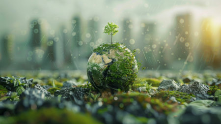 Eco friendly, green company culture concept. Carbon neutral and net zero target. Sustainable enviroment and business. Social responsibility. Build eco and green community. World environment day.の素材