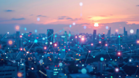 City scape and network icon connection conceptの素材