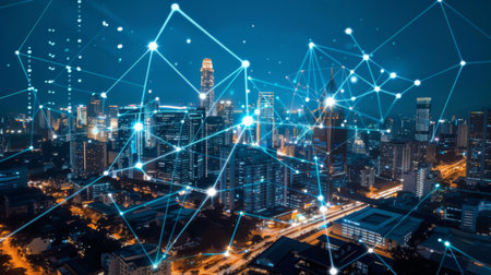 City scape Network and Connection technology conceptの素材