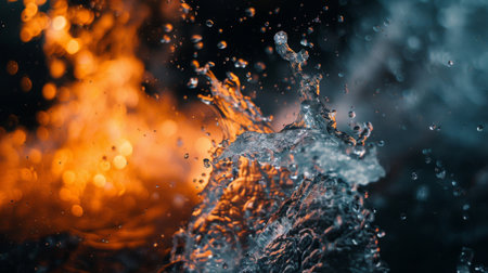 Fire and water colliding with black backgroundの素材