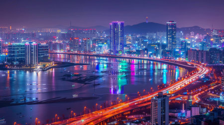 Seoul Fireworks Festival in Night city at Yeouido, South Korea.の素材