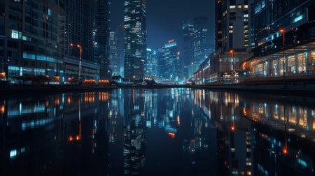 night scene of modern cityの素材