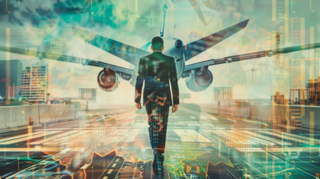 Successful career takeoff. Profitable investment, business concept. Art collage.の素材