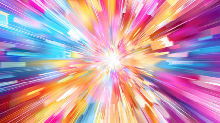 An abstract background with a burst of radial lines in vibrant colors, emanating from the center. The energetic design creates a sense of movement and excitementの素材