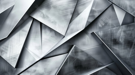 An abstract metallic background with brushed silver textures and geometric shapes. The sleek and modern design conveys a sense of elegance and industrial sophisticationの素材