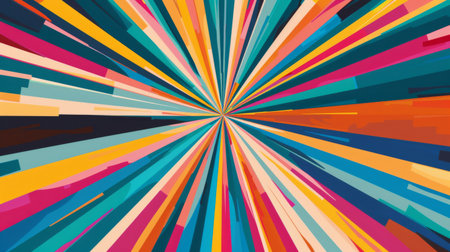 An abstract background with a burst of radial lines in vibrant colors, emanating from the center. The energetic design creates a sense of movement and excitementの素材