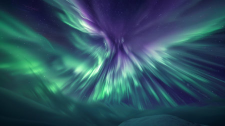 A breathtaking view of the aurora borealis dancing across the night sky, painting it with vibrant hues of green and purple.の素材
