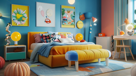 A child's bedroom with playful decor, colorful accents, and imaginative touches, fostering creativity and play.の素材