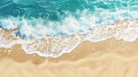 A sandy beach background with soft waves lapping at the shore, creating a tranquil and relaxing scene.の素材