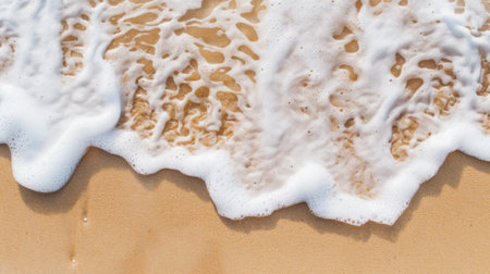 A sandy beach background with soft waves lapping at the shore, creating a tranquil and relaxing scene.の素材