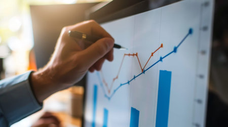 A team of executives discussing a line graph on a whiteboard, showing quarterly revenue growth.の素材