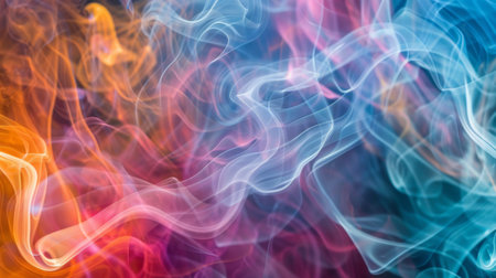 Abstract background of colorful smoke trails blending and weaving together in a surreal displayの素材