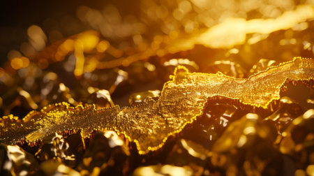 Close-up of a golden line graph charting the rise and fall of gold prices over timeの素材