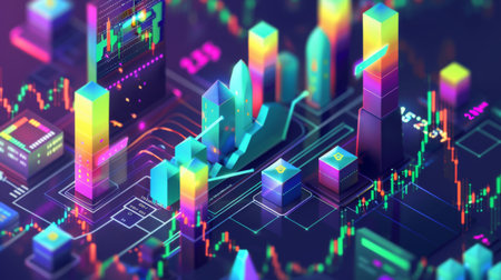 A stock market infographic illustrating investment strategies and risk management techniques, with colorful visualsの素材
