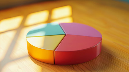 Close-up of a pie chart graph showing quarterly sales performance metrics and growth trends.の素材
