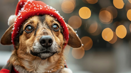 A cute dog dressed in a funny costume, posing for a festive photo.の素材