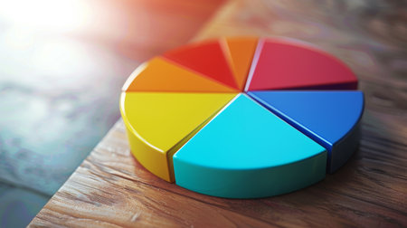 Colorful pie chart representing survey responses and customer satisfaction levels.の素材