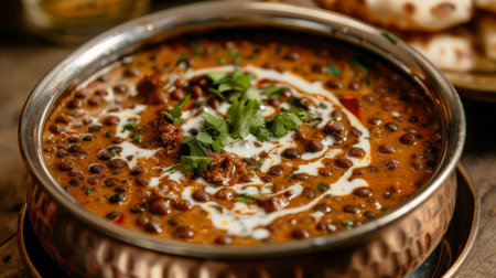A tempting bowl of dal makhani, a creamy lentil curry simmered with butter and aromatic spices.の素材