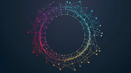 A chord diagram visualizing financial transactions between different accounts or entities, with arcs representing flows of funds.の素材