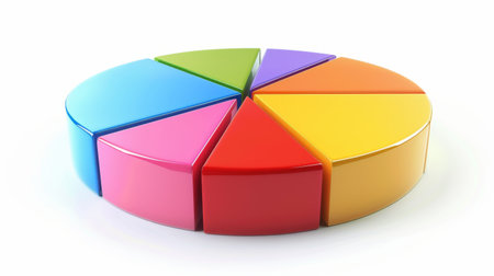 Colorful pie chart diagram illustrating market share percentages for various product categories.の素材