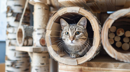 A DIY cat house made from repurposed materials, showcasing creativity and sustainability in pet care.の素材