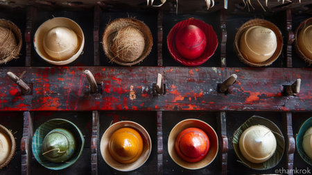 A set of Thai traditional dessert molds, or "khanomkrok," used for making sweet coconut pancakes.の素材