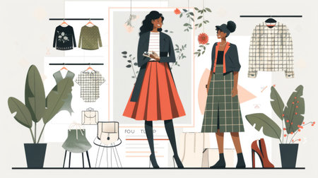 A fashion industry infographic featuring seasonal trends, style guides, and fashion brand comparisons.の素材